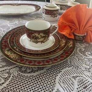 Noritake Red, Green and Gold Porcelain Dinnerware Set